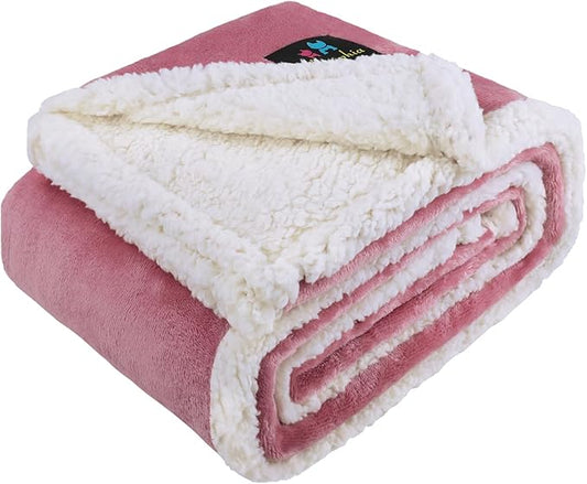 Luciphia Waterproof Bed Blanket Washable,Soft Sherpa Fleece Puppy Reversible Throw Blankets for Small Medium Dog Cat,Furniture Cover Protector Couch from Liquid Pee and Pet Fur,Pink White,57" x 40"