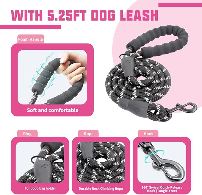 AUROTH Dog Harness and Leash Set, Soft Padded Service Dog Vest with 5.25FT Dog Leash, No Choke, Easy On Pet Vest, Adjustable Reflective No Pull Pet Vest Medium Sized Dog, Easy Walking and Training