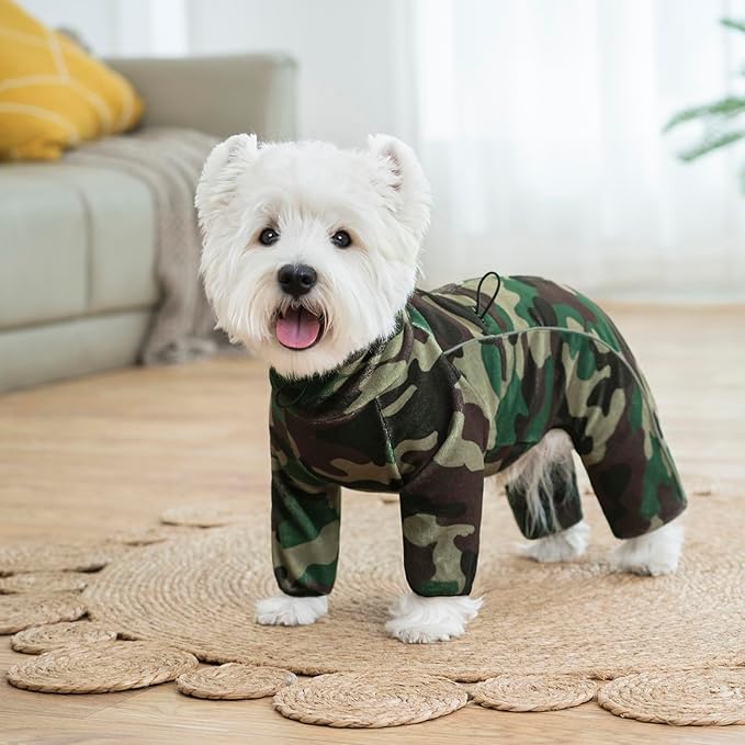 Fleece Dog Coat for Small Medium Dog,Pullover Pajamas Jumpsuit Bodysuit Puppy Coats with Legs, Pet Windproof Warm Cold Weather Jacket Full Body Vest Cozy Snowsuit Outfit Clothes (Camo, S)