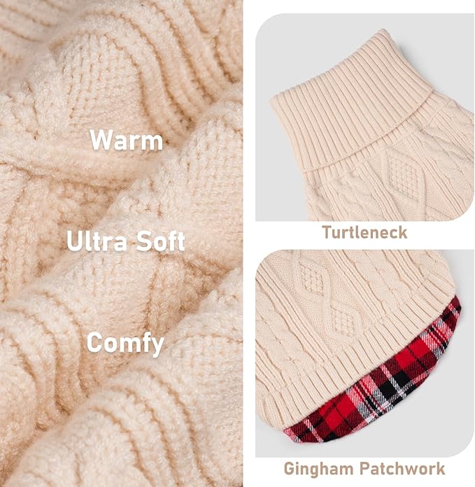 KYEESE Dog Sweater Warm Turtleneck Medium Dogs Sweater Thick Pet Coat for Fall Winter Cold Weather Stretchy Knitwear Cat Clothes with Gingham Patchwork Soft Pullover Dog Sweaters for Medium Dogs Girl