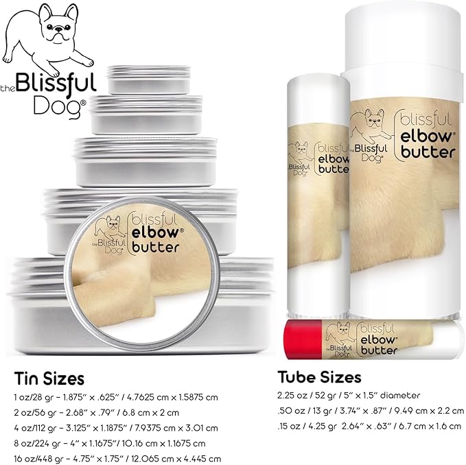 The Blissful Dog Elbow Butter for Dry, Cracked Calluses, Lick-Safe Dog Balm, Soothing Elbow Balm with Moisturizing Shea Butter, Almond, Olive, and Essential Oils, Pet Supplies, 8 oz. Tin