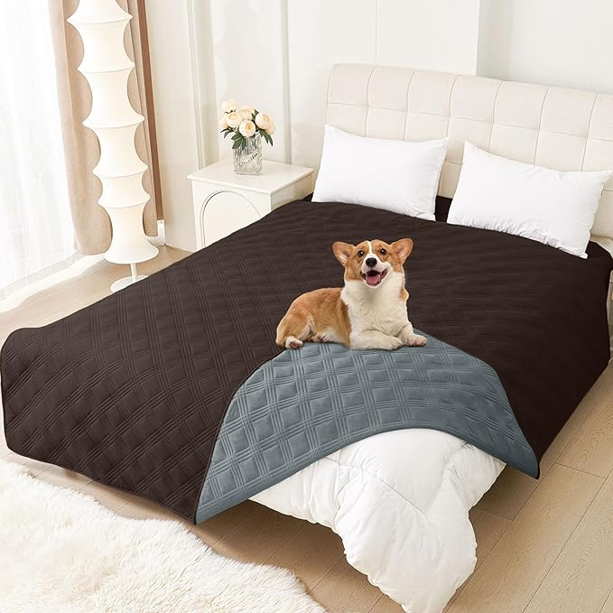 hyha Waterproof Dog Blanket, Reversible Pet Bed Blanket, Soft Sofa Couch Cover for Dogs Washable, Waterproof Pet Couch Covers for Sofa Puppy Cats Furniture Protector(82"x102", Chocolate/Dark Grey)