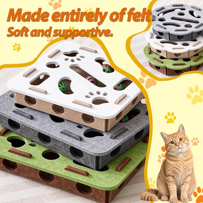Interactive Cat Puzzle Toy, Felt Maze Box, Allows Cats to Play Independently, Scratching and Hunting Puzzle Box, Kitten Toy, a Gift for Kittens. (Gray lace)