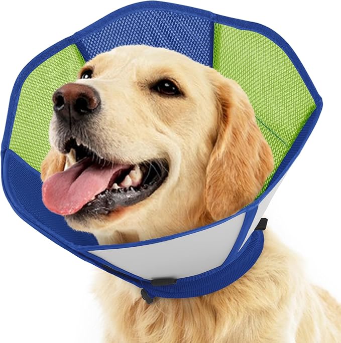 SUNFURA Dog Cone - Soft Cone for Dogs to Stop Licking, Dog Cones Recovery Collar Alternative After Surgery, Adjustable Pet E-Collar for Wound Healing, Blue Green Large