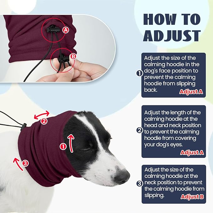 Nanaki Calming Hoodie Dog Ear Cover Dull Red,ML-Soft No Shake Dog Ear Wrap Hematoma, Adjustable Head Protection for Fireworks Grooming, Anxiety Relief, Thunderstorm, Bathing Noise Protection