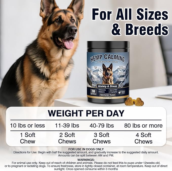 Calming Chews for Dogs 200ct Dog Calming Chews - Anxiety and Stress Relief Treats Melatonin Bites Sleep Aid for Small/Medium/Large Dogs Calm Dog - Separation, Fireworks, Thunder, Barking, Chicken