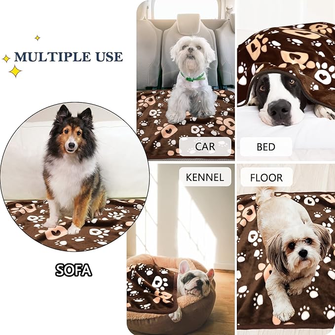 Dog Blanket, Soft Fleece Dog Blankets for Large Dogs, Fluffy Flannel Pet Cat Puppy Blanket Mat Cover for Bed Couch, Cute Paw Print Throw Blanket for Dogs, Brown 50"X40"