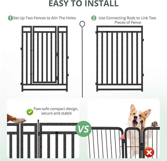 Dog Fence Outdoor Indoor, 47 Inch Height 32 Panels Dog Playpen for Large/Medium/Small Dogs Metal Dog Pen for Yard Camping and RV | Black-Silver