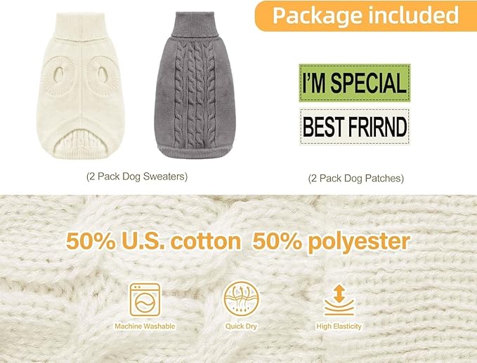 2 Pack Dog Sweaters for Small Dogs - Puppy Medium Warm Clothes in Winter, Turtleneck Pullover Design for Boy Girl Pet, Doggie, Cat, Kitten Chihuahua Bulldog Pug Beagles (2XS, Grey, Pink)
