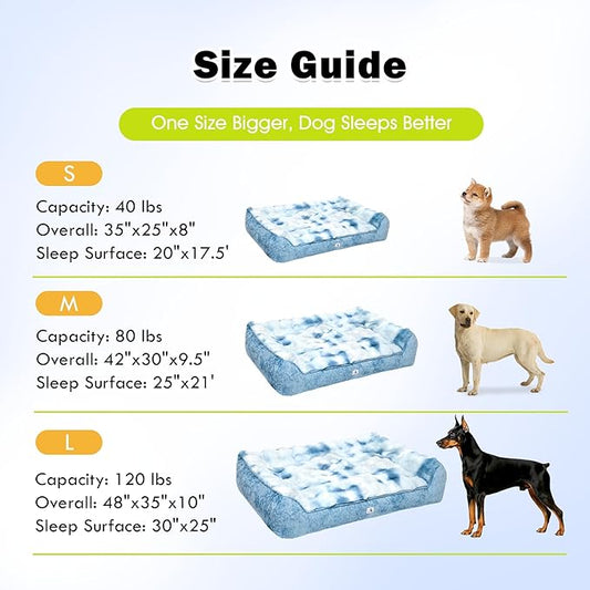 Orthopedic Dog Bed for Large Dogs - 48" Faux Fur Pet Couch with Removable Washable Cover, Nonskid Bottom, Supportive Foam, Comfortable Dog Sofa Bed for Medium Large Dogs, Tie-Dyed Blue