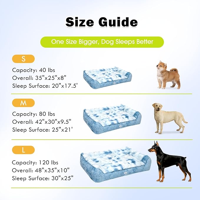 Orthopedic Dog Bed for Large Dogs - 35" Faux Fur Pet Couch with Removable Washable Cover, Nonskid Bottom, Supportive Foam, Comfortable Dog Sofa Bed for Medium Large Dogs, Tie-Dyed Blue