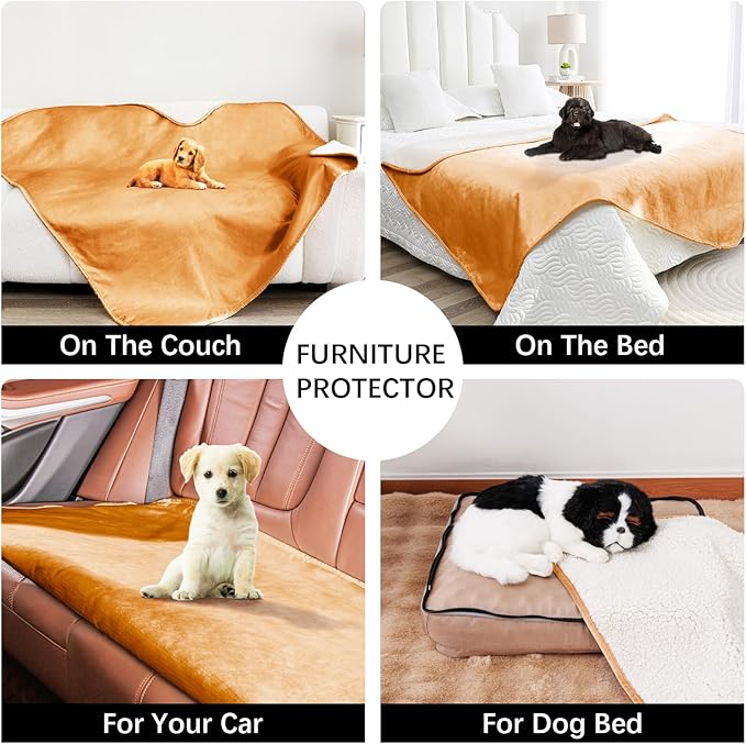 Waterproof Dog Blankets for Large Dogs, Washable Pet Blanket for Indoor Cats, Plush Sherpa Puppy Throw Furniture Protector for Bed Couch Sofa(40"x50",L,Orange)