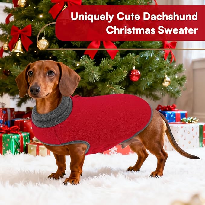 Queenmore Dog Sweater, Soft Fleece Vest Dog Jacket with Elastic Stretchable,Warm Turtleneck Pullover Design for Boy Girl Pet, Dachshund,Doggie,Cat,Kitten Chihuahua Bulldog Pug Beagles (Red, XL)