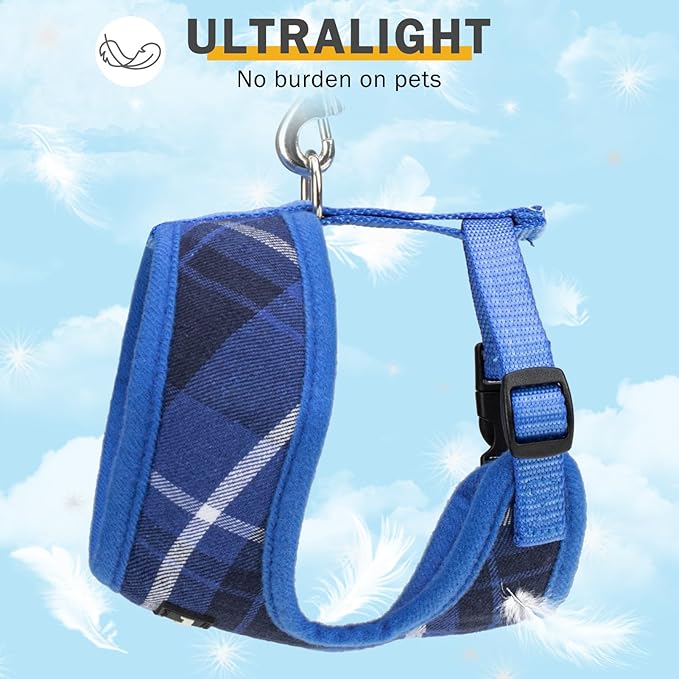 SCENEREAL Puppy Dog Harness with Leash Set for Small Medium Sized Dogs, Soft Mesh Step in Pet Harnesses and Leash, No Chock Plaid Adjustable No Pull Vest for Dogs Cats, Chihuahua,Bulldog (Blue S)