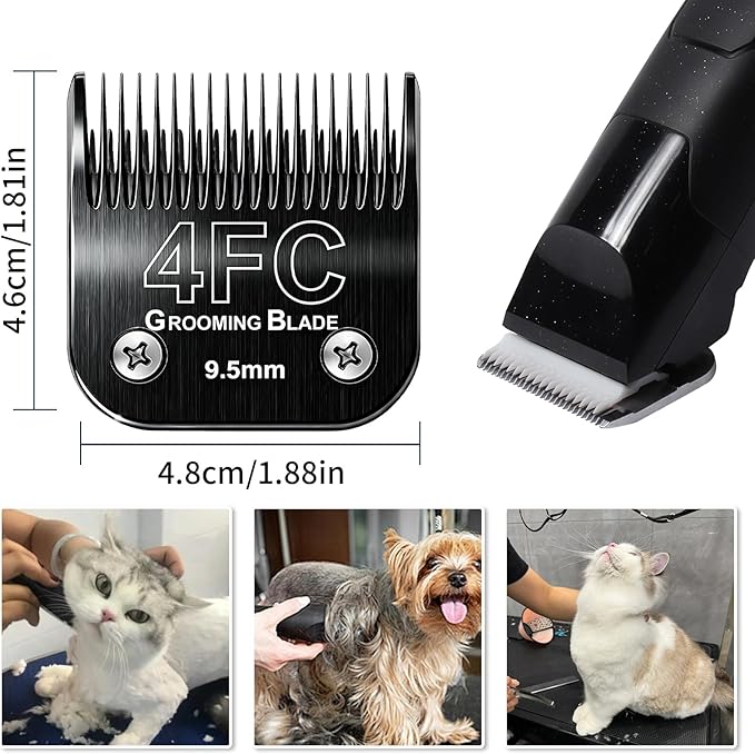 3 Pcs Size 4FC Detachable Dog Grooming Blades, Compatible with Andis, Oster A5, Wahl KM10 Series Clippers, Cut Length 9.5mm, Black (4FC 9.5mm, 3Pcs)