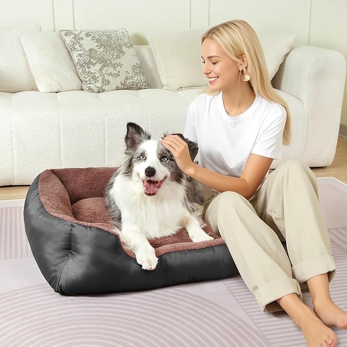 Dog Bed Medium Size Dog, Rectangle Washable Pet Couch, Warm and Comfortable Sleeping Pet Bed with Nonskid Bottom, Black