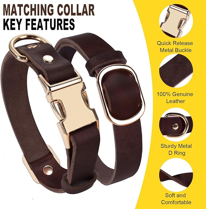 LWBMG 5FT Leather Dog Collar and Leash Set, Heavy Duty Dog Leash and Collar with Metal Buckle,Adjustable Pet Lead and Collar Set, Soft Pet Leash and Collar for Small Medium Dogs Brown
