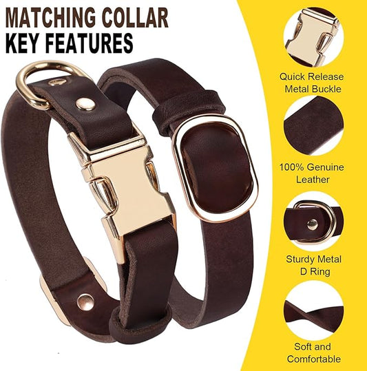 LWBMG 6FT Leather Dog Collar and Leash Set, Heavy Duty Dog Leash and Collar with Metal Buckle,Adjustable Pet Lead and Collar Set, Soft Pet Leash and Collar for Medium Large Dogs Brown