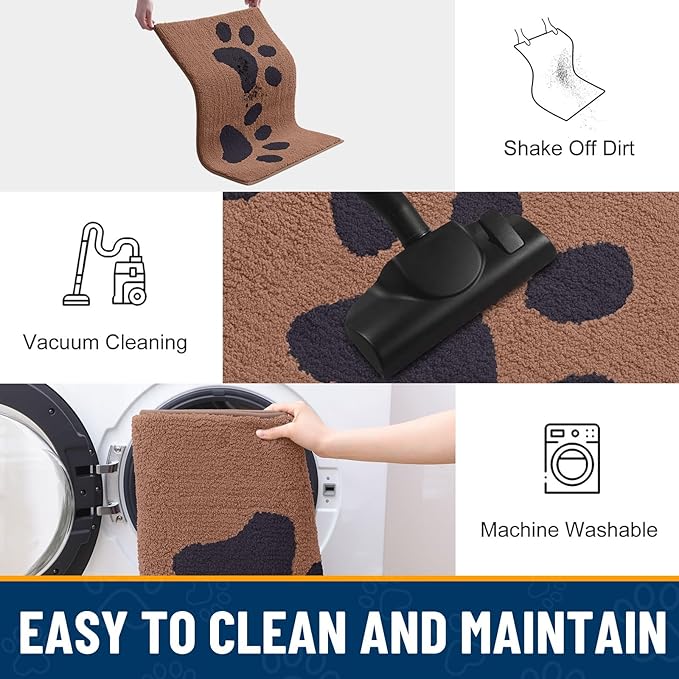 Smiry Dog Door Mat for Muddy Paws 48x30, Dirt Trapper Non Slip Washable Indoor Doormats, Absorbent Entryway Carpet for Inside Floor, Camel and Black