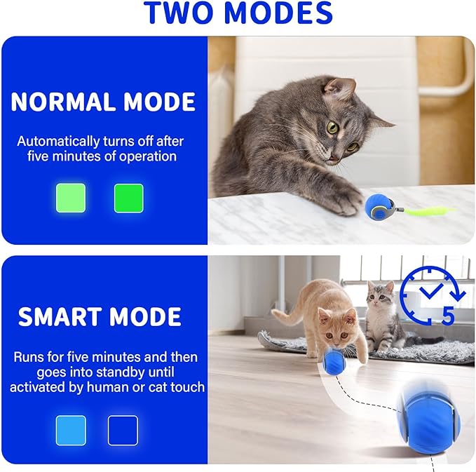 LUPAPA Interactive Cat Ball Toy with Feather, Smart Ball for Indoor Cats, Motion Activated Automatic Cat Toys, USB Rechargeable Toys, Blue