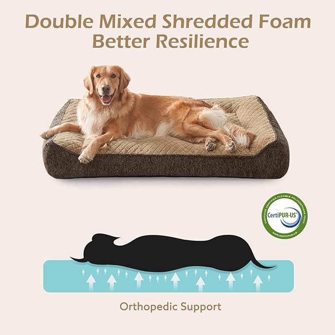 JOEJOY Extra Large Orthopedic Dog Beds Large Sized Dog, Extra Thick Supportive Big Dogs Bed with Sides and Waterproof Lining, Ultra Soft Pet Bed Sofa, Brown, 48''x35''
