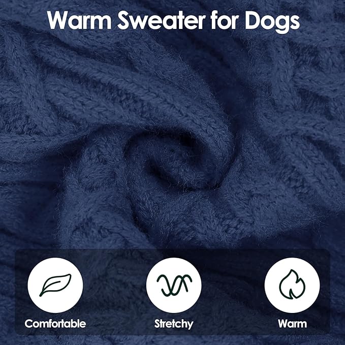 SUNFURA Small Dog Sweater, Christmas Dog Sweaters Fall Winter, Warm Sweaters with Harness Hole, Turtleneck Pullover for Dogs Girls Boys, Puppy Sweatshirt Knitwear for Dachshund, Bluish Grey Small