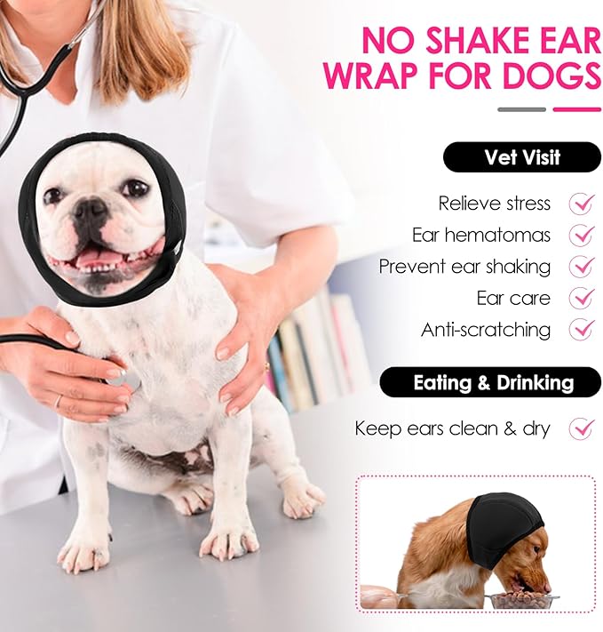 KOESON Dog Calming Hoodie - No Shake Ear Wraps for Dogs, Anxiety Relief & Noise Protection, Water Resistant Pet Ear Cover Muffs for Thunderstorms, Swimming, Firework, Grooming, Bathing, Black M