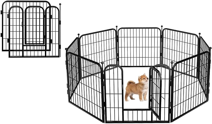 Dog Playpen Designed for Puppies/Small Dogs, Expandable Dog Pen for Indoor, 24 inch 8 Panels.Perfect Dog Pen for Camping, Yard, RV, Garden Fence, Black