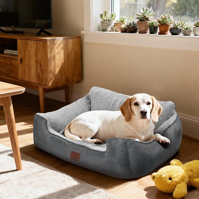 Dog Bed for Large Dogs, XL Dog Bed Soft Comfortable Pet Bed Washable, Rectangle Pet Sofa with Anti-Slip Bottom, 37”x30”x8”, Grey