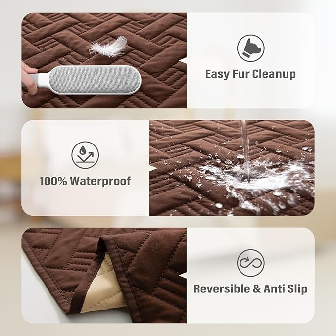 BOCTOPUG Dog Bed Cover for Pets Blankets Rug Pads for Couch Protection Waterproof Bed Covers Dog Blanket Furniture Protector Reusable Changing Pad (Brown+Beige, 62"x82")