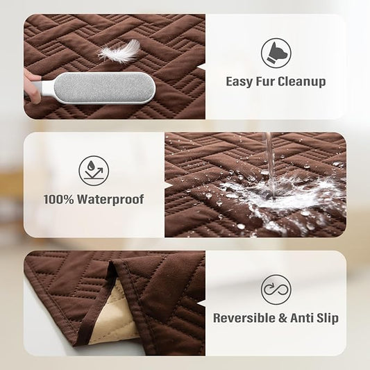 BOCTOPUG Dog Bed Cover for Pets Blankets Rug Pads for Couch Protection Waterproof Bed Covers Dog Blanket Furniture Protector Reusable Changing Pad (Brown+Beige, 62"x82")