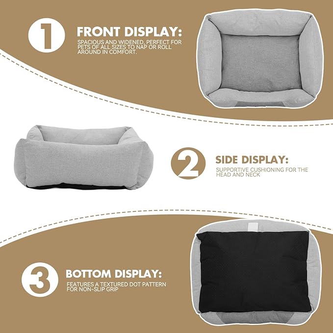 Athena Collection Dog Bed Medium Size Dog, 27 Inches Washable Dog Bed for Medium Cats Pets, Cozy Soft Warming Fabric with Nonskid Bottom, Grey