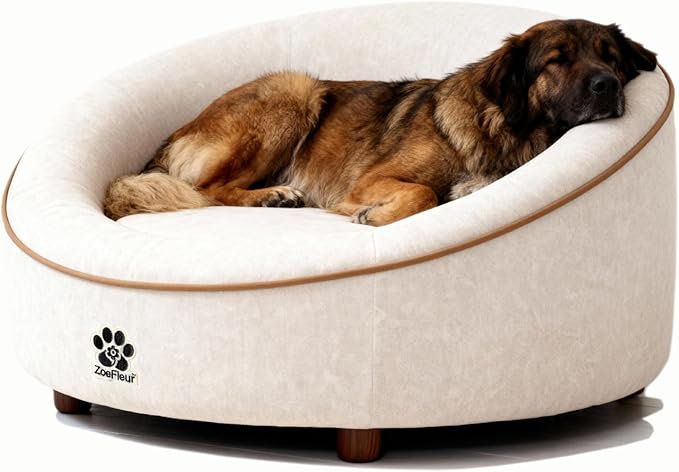 Dog Sofa Couch for Medium to Large Dogs, Memory Foam Dog Sofa Bed, Modern Elevated Pet Couch Bed with Wooden Legs for Medium and Large Dogs(Beige)