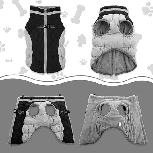 Lelepet Dog Coat Warm Dog Winter Coat Waterproof Dogs Jacket with Harness Built in Reflective Pet Fleece Vest Zip-Up Cold Weather Coats for Large Dogs Turtleneck & Windproof Coats Boston Terrier Black