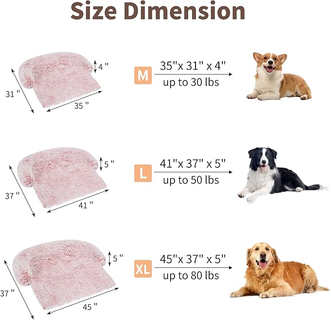 KHONSU PET Dog Bed for Couch Dog Mat for Sofa with Calming Plush& Bolster, Removable &Washable& Non-Slip Pet Bed for Furniture Protector Fits up to 20 lbs Dogs-Pink