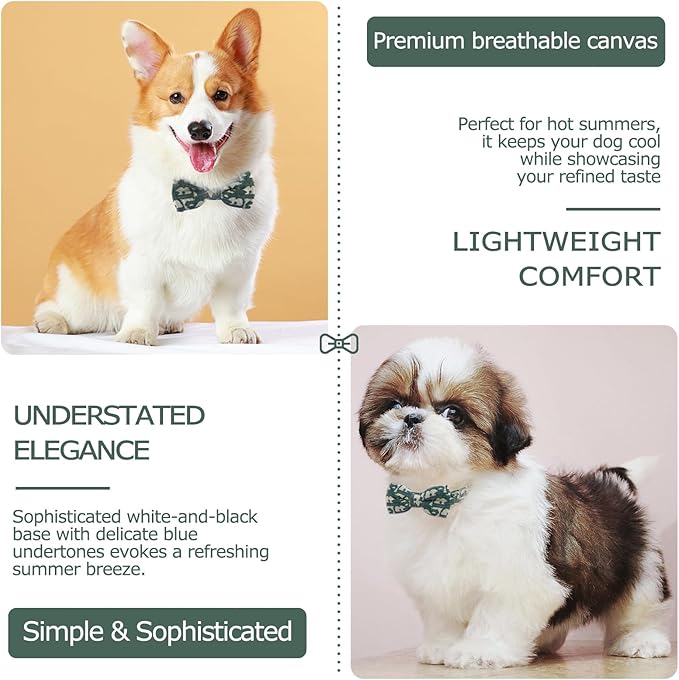 Bowtie Collars for Big Dogs, Elegant Puppy Collars with Leash Set, Dog Collars with Bowtie Adjustable 15.7"-20.9", Green, L