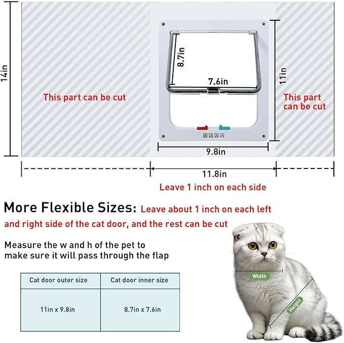 Cat Door for Window, Safety Cat Window with 4 Locking Modes, Fits 18"-32" Window, Pet Friendly Window Cat Door Insert, Ease of Installation, Magnetic Closure, Weatherproof Design, Clear Plexiglass