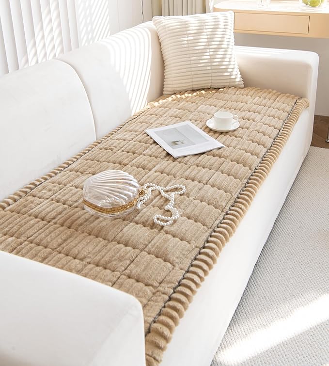 Faux Fur Plush Dog Couch Cover 3D Stripe Fuzzy Sofa Cover Non-Slip Fluffy Dog Bed Cover Pet Blanket Sofa Couch Furniture Protector for Puppy Large Dog Cat (Coffee,35"x94")