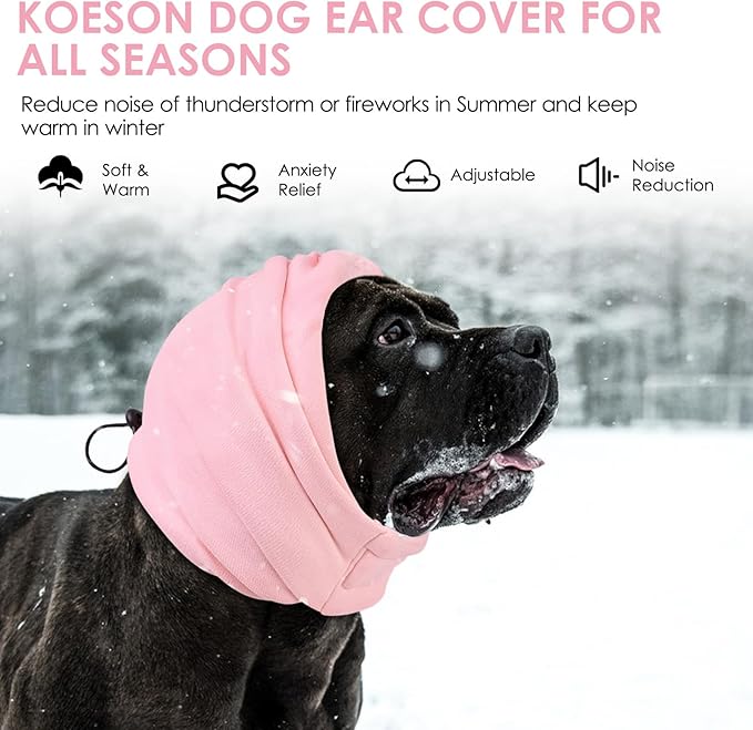 KOESON Dog Calming Hoodie, No Shake Ear Wrap for Dogs Hematoma, Anxiety Relief Dog Head Muffs for Noise Protection, Grooming, Drying, Fireworks & Thunder, Soft Neck Warmer & Ear Cover for Dogs & Cats