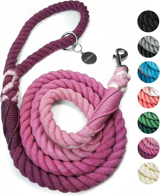 DJANGO Cotton Rope Dog Leash 5ft – Handcrafted Dog Leash and Purple Ombre Braided Leash for Small, Medium, and Large Dogs – Durable 5 Foot Training Lead with Silver Hardware – Raspberry Purple