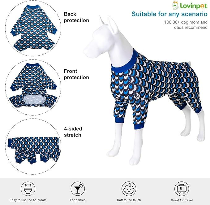 LovinPet Jammies for Large Dogs - Anti Licking & Anxiety Calming Dog Shirt, Lightweight Stretchy Summertime Print, Pitbull Shirt, Large Dogs Onesie, Pitbull Clothes, Dog Costume for Parties, Black 2XL