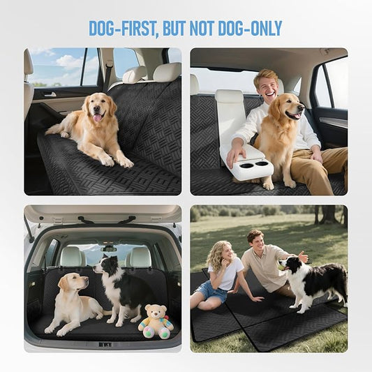 Dog Car Seat Cover for Back Seat - Waterproof Dog Hammock Scratch-Resistant Pet Seat Protector for Car/SUV/Truck, Easy to Install & Clean-Black