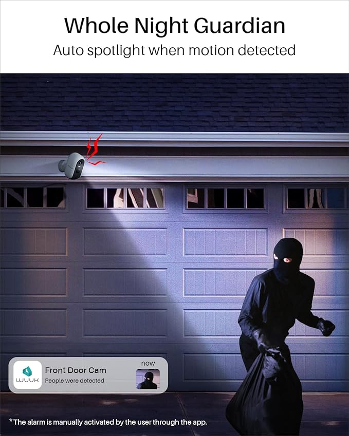 WUUK Security Cameras Wireless Outdoor 2K, Homebase + 4 Cameras, No Monthly Fees, 32GB Storage, 240 Days Battery Life, Night Vision, Motion Detection, 2.4/5 GHz WiFi, Compatible with Alexa & Google