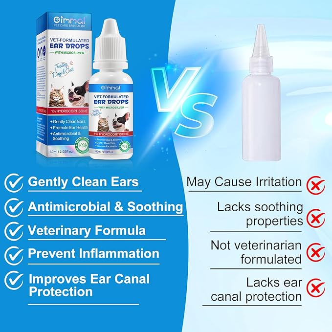 Cats & Dog Ear Infection Treatment Drops, with 1% Hydrocortisone for Dog & Cats Yeast Infection, Itchy Ear Relief, Pet Ear Care Supplies for Dogs & Cats - 2fl oz