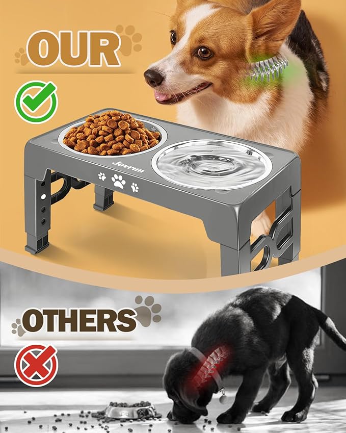 Elevated Dog Bowls, Dog Feeder with Stainless Steel Dishes & Slow Feeder Bowl, 5 Heights Adjustable Raised Stand for Medium Large, Food Dishes with Non-Slip Feet