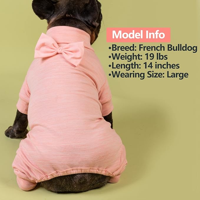 KYEESE Dog Coats Turtleneck Stretchy Pet Pjs Dog Sweater Super Soft Warm Material Dogs Pajamas with Bowtie Dog Onesie for Small Dogs Cold Weather Coat, Pink,L