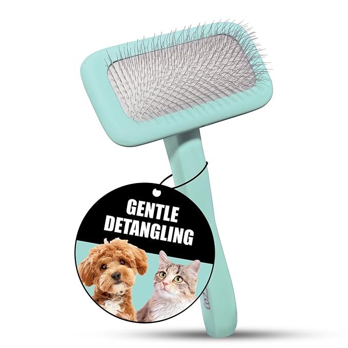Tauro Pro Line Dog Brush for Shedding - Labradoodle, Goldendoodle or Poodle Long or Medium Hair - Slicker Brush for Dogs & Cat Grooming, Flexible Cushion & Non-Slip Grip (Size M - Mint)
