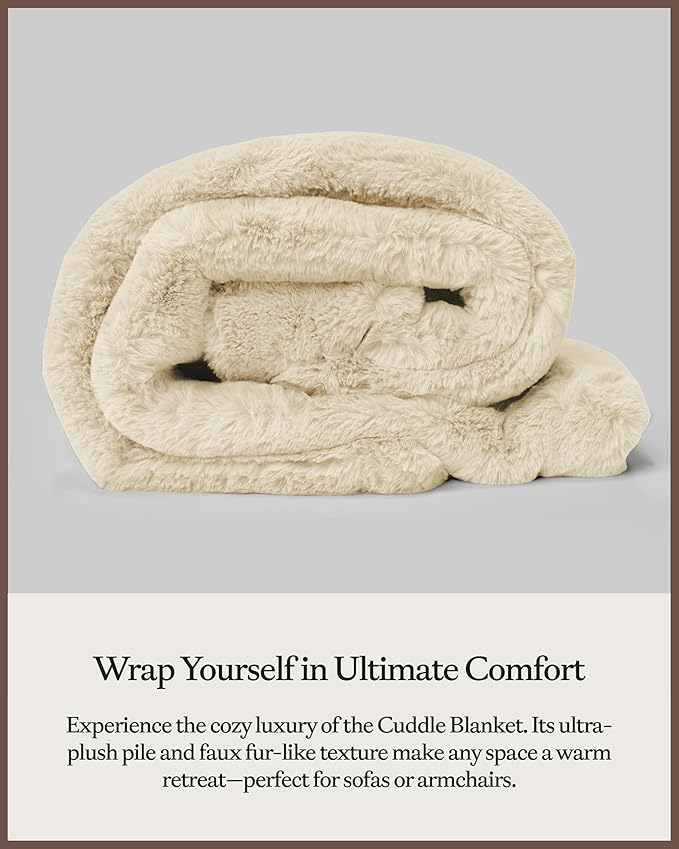 Cozy Earth Cuddle Blanket - Faux Fur Ultra-Soft Luxury Throw Blanket - Thick & Cozy Oversized Design for Lounging or Sharing - Machine Washable - Throw 60" x 50" Crème