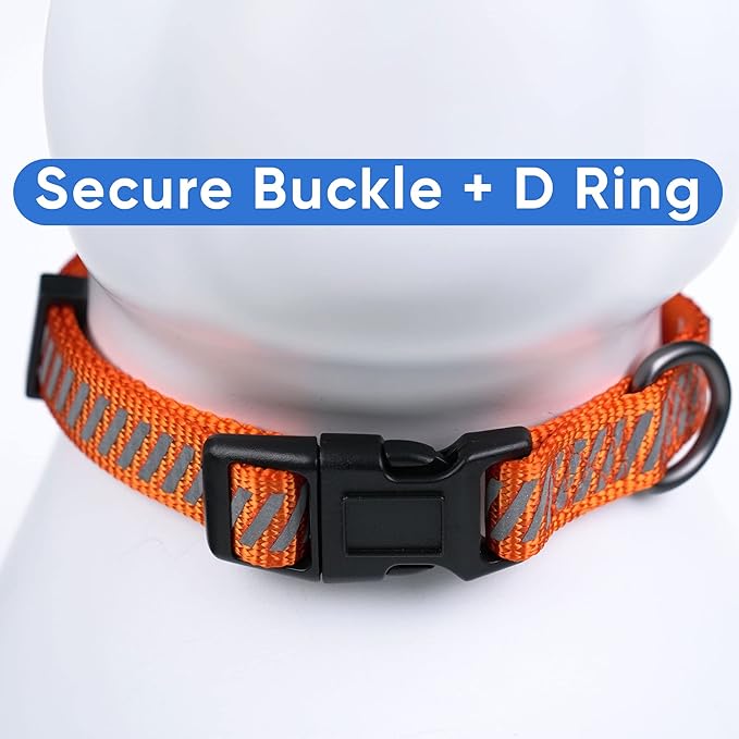 Pawtitas Reflective Dog Collar Reflective Thread Reflective Dog Collar Personalized Name Phone Number Adjustable Collar for Small Dogs Small Puppy Orange Dog Collar Extra Small Breeds