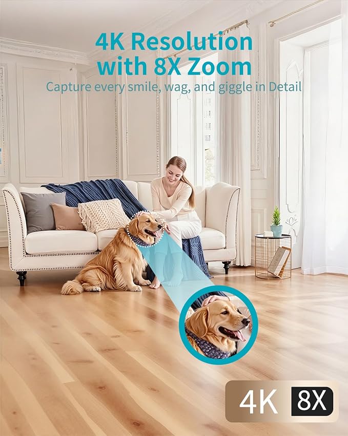 VIMTAG 4K UHD Indoor Cameras for Home Security, 360° Pet Camera Indoor with Phone App, Dog Camera with Speaker, 5G/2.4G WiFi, Motion Tracking&AI Detection, 2-Way Audio, Night Vision, SD/Cloud Storage
